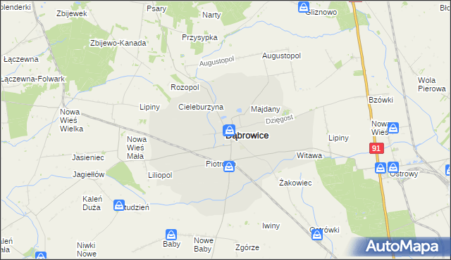 mapa Dąbrowice powiat kutnowski, Dąbrowice powiat kutnowski na mapie Targeo