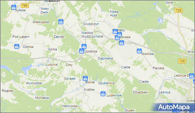 mapa Dąbrówka gmina Krasocin, Dąbrówka gmina Krasocin na mapie Targeo