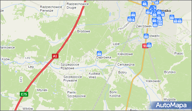 mapa Dąbrówka gmina Radomsko, Dąbrówka gmina Radomsko na mapie Targeo