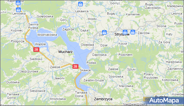 mapa Dąbrówka gmina Stryszów, Dąbrówka gmina Stryszów na mapie Targeo