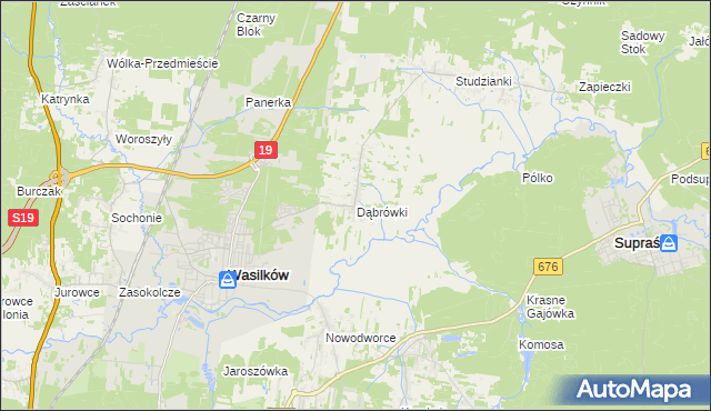 mapa Dąbrówki gmina Wasilków, Dąbrówki gmina Wasilków na mapie Targeo