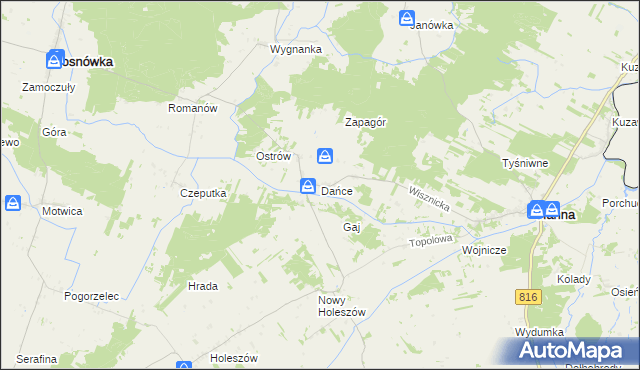 mapa Dańce, Dańce na mapie Targeo