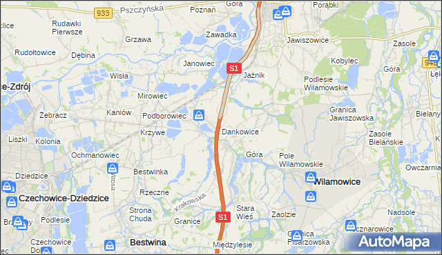 mapa Dankowice gmina Wilamowice, Dankowice gmina Wilamowice na mapie Targeo