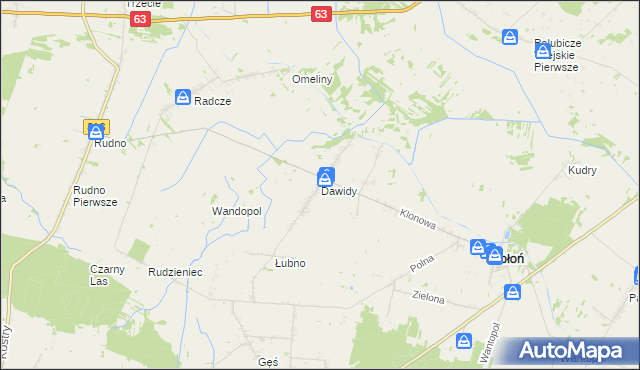 mapa Dawidy gmina Jabłoń, Dawidy gmina Jabłoń na mapie Targeo