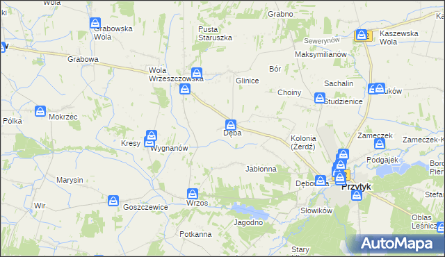 mapa Dęba gmina Przytyk, Dęba gmina Przytyk na mapie Targeo