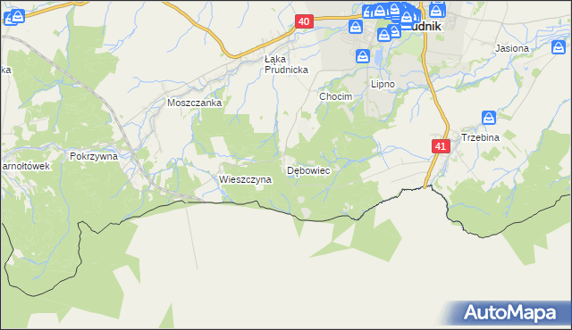 mapa Dębowiec gmina Prudnik, Dębowiec gmina Prudnik na mapie Targeo