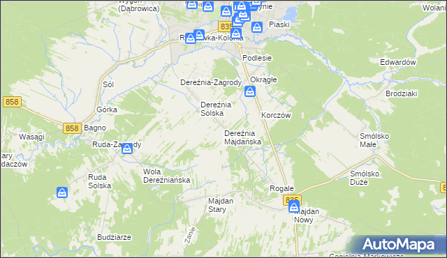 mapa Dereźnia Majdańska, Dereźnia Majdańska na mapie Targeo