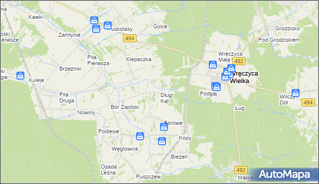 mapa Długi Kąt gmina Wręczyca Wielka, Długi Kąt gmina Wręczyca Wielka na mapie Targeo