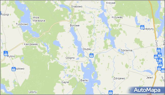 mapa Dłużec gmina Piecki, Dłużec gmina Piecki na mapie Targeo
