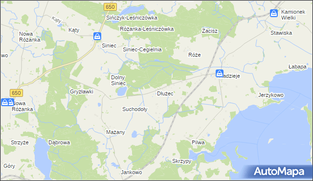 mapa Dłużec gmina Węgorzewo, Dłużec gmina Węgorzewo na mapie Targeo