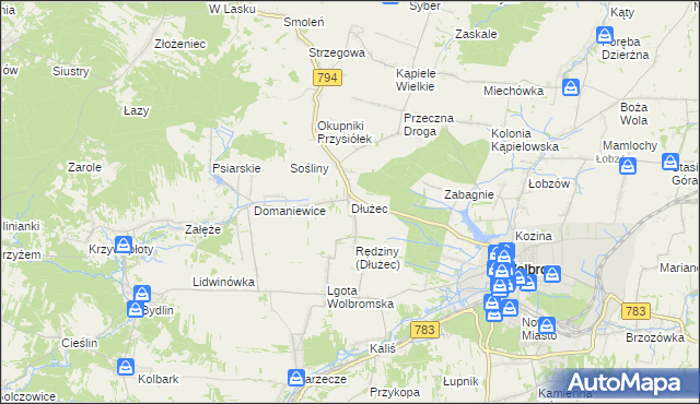 mapa Dłużec gmina Wolbrom, Dłużec gmina Wolbrom na mapie Targeo
