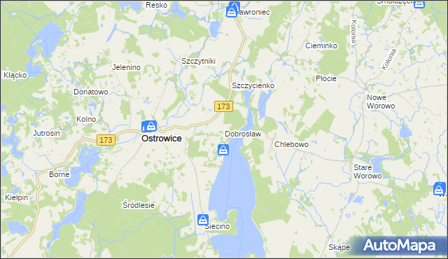 mapa Dobrosław gmina Ostrowice, Dobrosław gmina Ostrowice na mapie Targeo