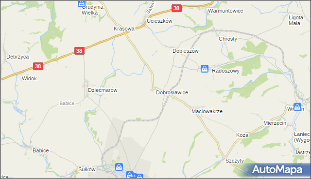 mapa Dobrosławice gmina Pawłowiczki, Dobrosławice gmina Pawłowiczki na mapie Targeo