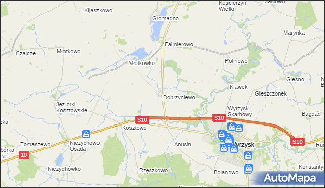 mapa Dobrzyniewo, Dobrzyniewo na mapie Targeo