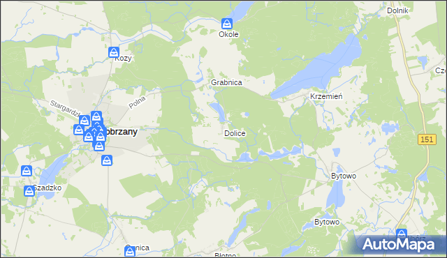 mapa Dolice gmina Dobrzany, Dolice gmina Dobrzany na mapie Targeo