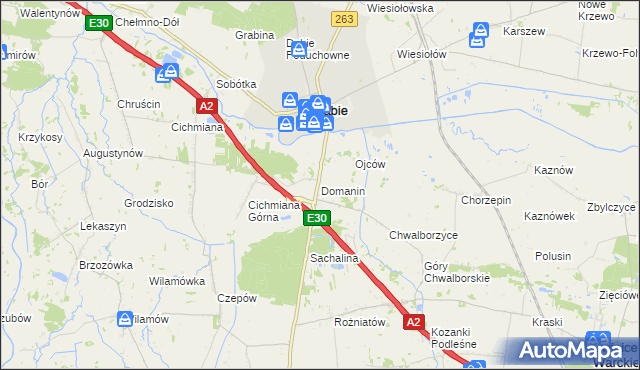 mapa Domanin gmina Dąbie, Domanin gmina Dąbie na mapie Targeo