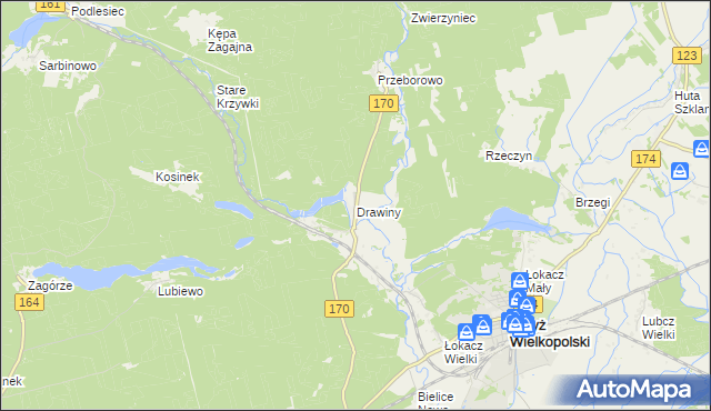 mapa Drawiny, Drawiny na mapie Targeo
