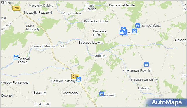 mapa Drochlin gmina Grodzisk, Drochlin gmina Grodzisk na mapie Targeo
