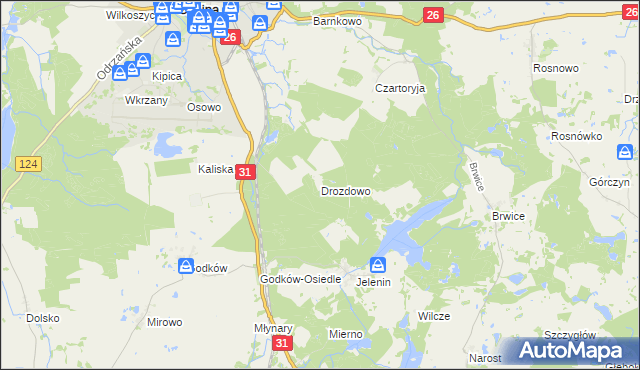 mapa Drozdowo gmina Chojna, Drozdowo gmina Chojna na mapie Targeo