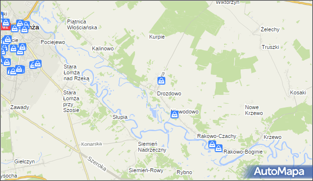 mapa Drozdowo gmina Piątnica, Drozdowo gmina Piątnica na mapie Targeo