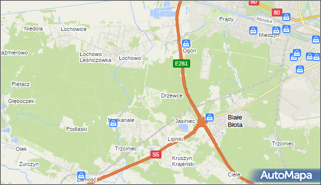 mapa Drzewce gmina Białe Błota, Drzewce gmina Białe Błota na mapie Targeo