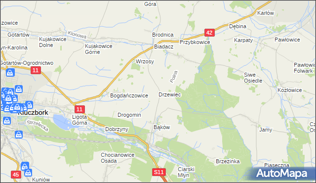 mapa Drzewiec gmina Kluczbork, Drzewiec gmina Kluczbork na mapie Targeo