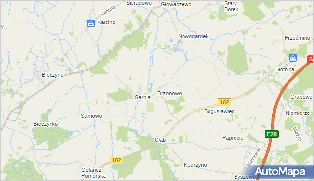 mapa Drzonowo gmina Kołobrzeg, Drzonowo gmina Kołobrzeg na mapie Targeo