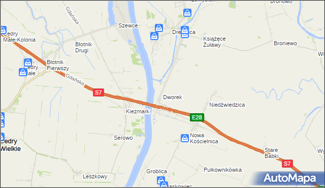 mapa Dworek gmina Stegna, Dworek gmina Stegna na mapie Targeo