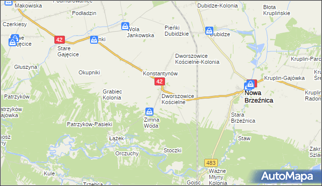 mapa Dworszowice Kościelne, Dworszowice Kościelne na mapie Targeo