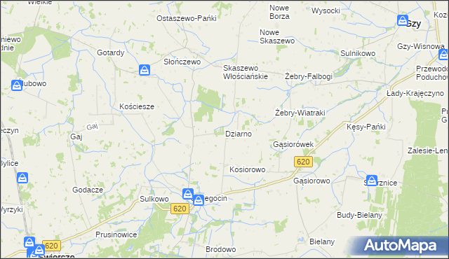 mapa Dziarno gmina Świercze, Dziarno gmina Świercze na mapie Targeo