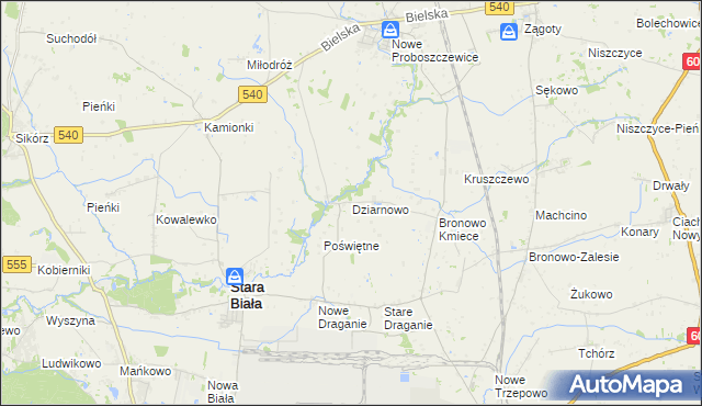 mapa Dziarnowo gmina Stara Biała, Dziarnowo gmina Stara Biała na mapie Targeo