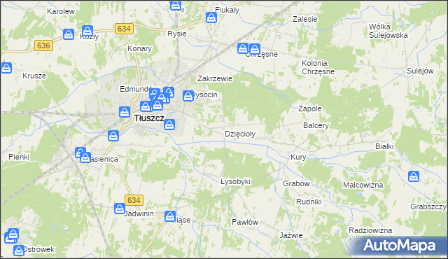 mapa Dzięcioły gmina Tłuszcz, Dzięcioły gmina Tłuszcz na mapie Targeo