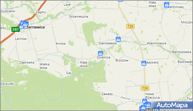 mapa Dzielnica gmina Czerniewice, Dzielnica gmina Czerniewice na mapie Targeo