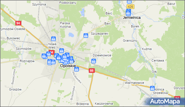 mapa Dziewkowice, Dziewkowice na mapie Targeo
