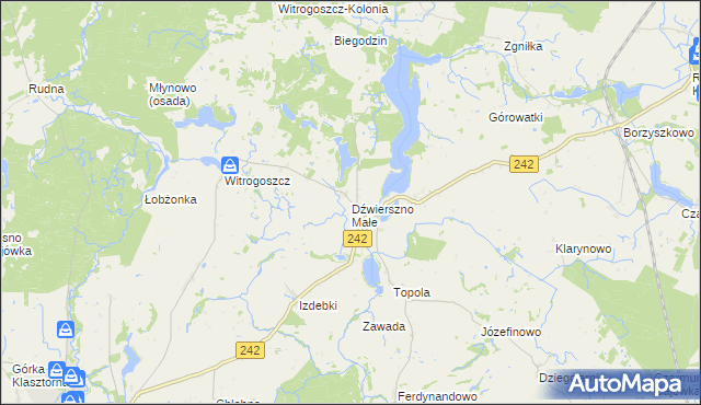 mapa Dźwierszno Małe, Dźwierszno Małe na mapie Targeo