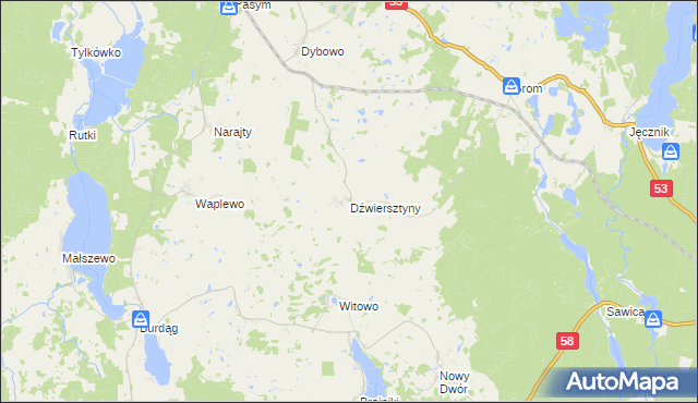 mapa Dźwiersztyny, Dźwiersztyny na mapie Targeo