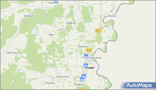 mapa Elżbiecin gmina Kodeń, Elżbiecin gmina Kodeń na mapie Targeo