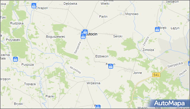 mapa Elżbiecin gmina Lutocin, Elżbiecin gmina Lutocin na mapie Targeo