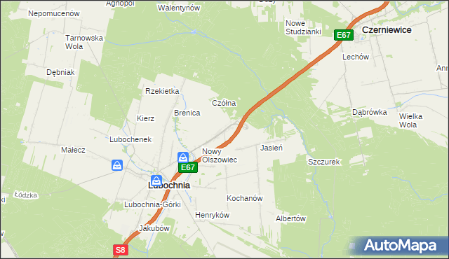 mapa Emilianów gmina Lubochnia, Emilianów gmina Lubochnia na mapie Targeo