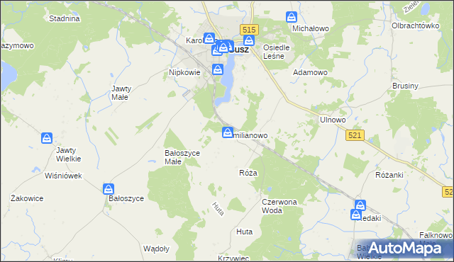 mapa Emilianowo gmina Susz, Emilianowo gmina Susz na mapie Targeo