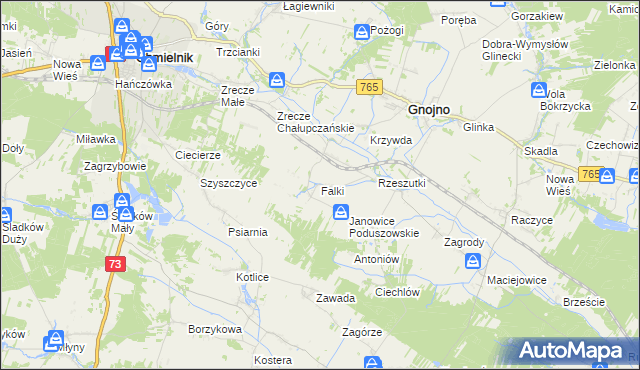 mapa Falki gmina Gnojno, Falki gmina Gnojno na mapie Targeo