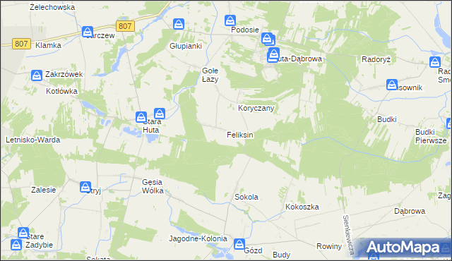 mapa Feliksin gmina Krzywda, Feliksin gmina Krzywda na mapie Targeo