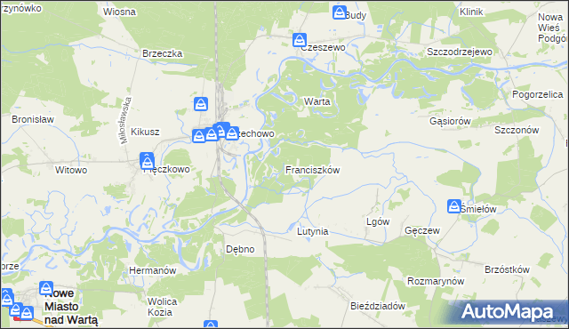 mapa Franciszków gmina Nowe Miasto nad Wartą, Franciszków gmina Nowe Miasto nad Wartą na mapie Targeo