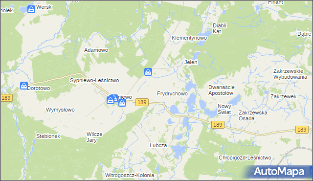 mapa Frydrychowo gmina Więcbork, Frydrychowo gmina Więcbork na mapie Targeo