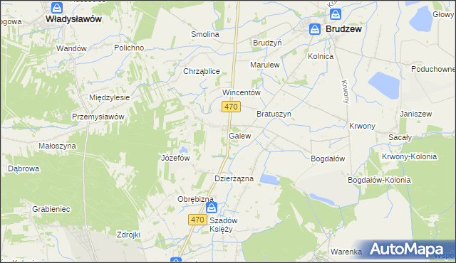 mapa Galew gmina Brudzew, Galew gmina Brudzew na mapie Targeo