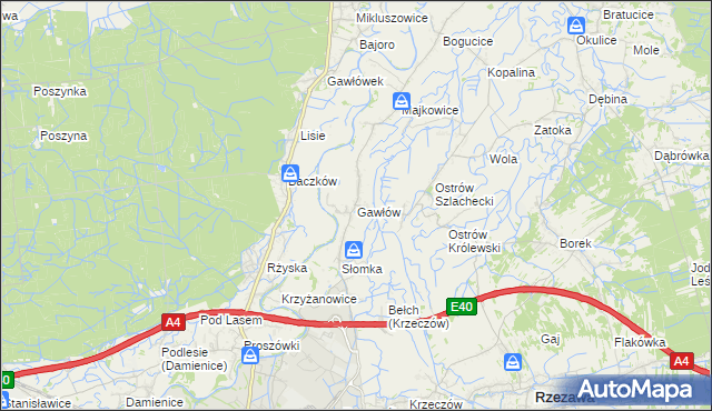 mapa Gawłów gmina Bochnia, Gawłów gmina Bochnia na mapie Targeo