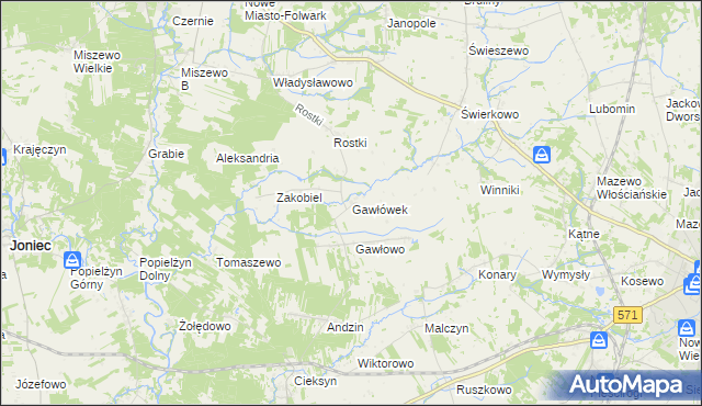 mapa Gawłówek gmina Nowe Miasto, Gawłówek gmina Nowe Miasto na mapie Targeo