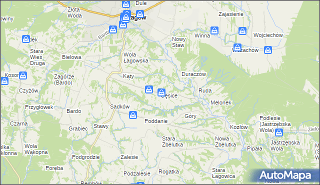 mapa Gęsice gmina Łagów, Gęsice gmina Łagów na mapie Targeo