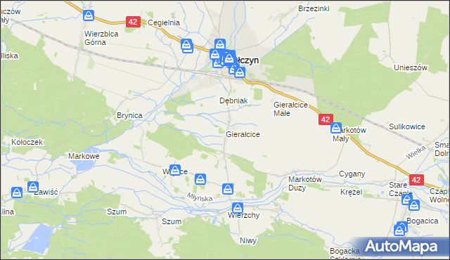 mapa Gierałcice gmina Wołczyn, Gierałcice gmina Wołczyn na mapie Targeo