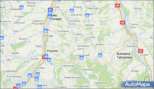 mapa Gliczarów Górny, Gliczarów Górny na mapie Targeo